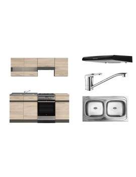 AGD+ Junona Kitchen Units Set 170cm with hood, sink and tap sonoma