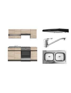 AGD+ Junona Kitchen Units Set 180cm with hood, sink and tap sonoma