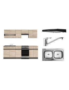 AGD + Junona Kitchen Units Set 230cm with hood, sink and tap sonoma