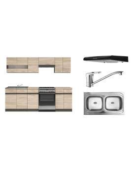 AGD+ Junona Kitchen Units Set 240cm with hood, sink and tap sonoma