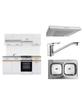 AGD+ Junona Kitchen Units Set 170cm with hood, sink and tap white gloss