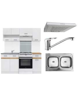 AGD+ Junona Kitchen Units Set 180cm with hood, sink and tap white gloss