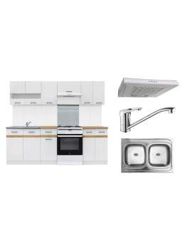 AGD+ Junona Kitchen Units Set 240cm with hood, sink and tap white gloss