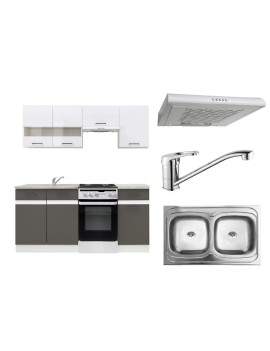 AGD+ Junona Kitchen Units Set 170cm with hood, sink and tap grey
