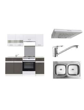 AGD+ Junona Kitchen Units Set 180cm with hood, sink and tap grey