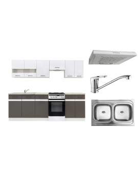 AGD+ Junona Kitchen Units Set 230cm with hood, sink and tap grey