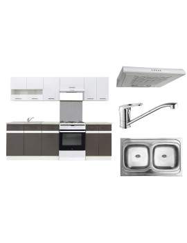 AGD+ Junona Kitchen Units Set 240cm with hood, sink and tap grey